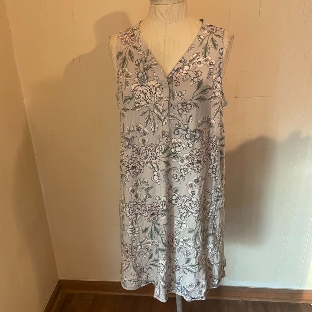 J JILL SLEEP GOWN  Dress FLORAL Humming  Birds Cloud Soft Cotton L Nwot